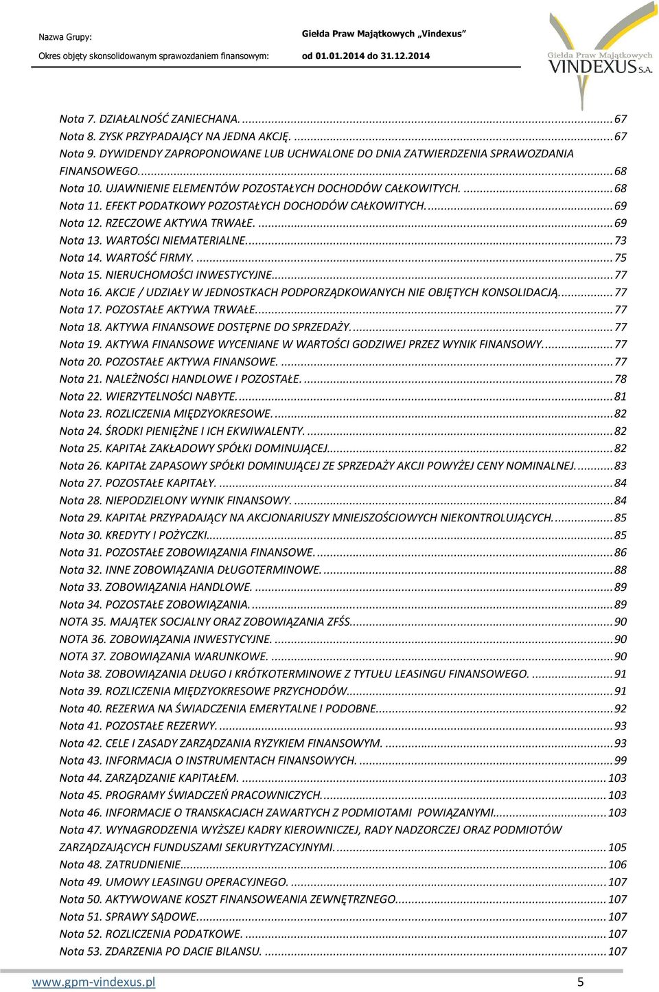 ... 73 Nota 14. WARTOŚĆ FIRMY.... 75 Nota 15. NIERUCHOMOŚCI INWESTYCYJNE... 77 Nota 16. AKCJE / UDZIAŁY W JEDNOSTKACH PODPORZĄDKOWANYCH NIE OBJĘTYCH KONSOLIDACJĄ.... 77 Nota 17.