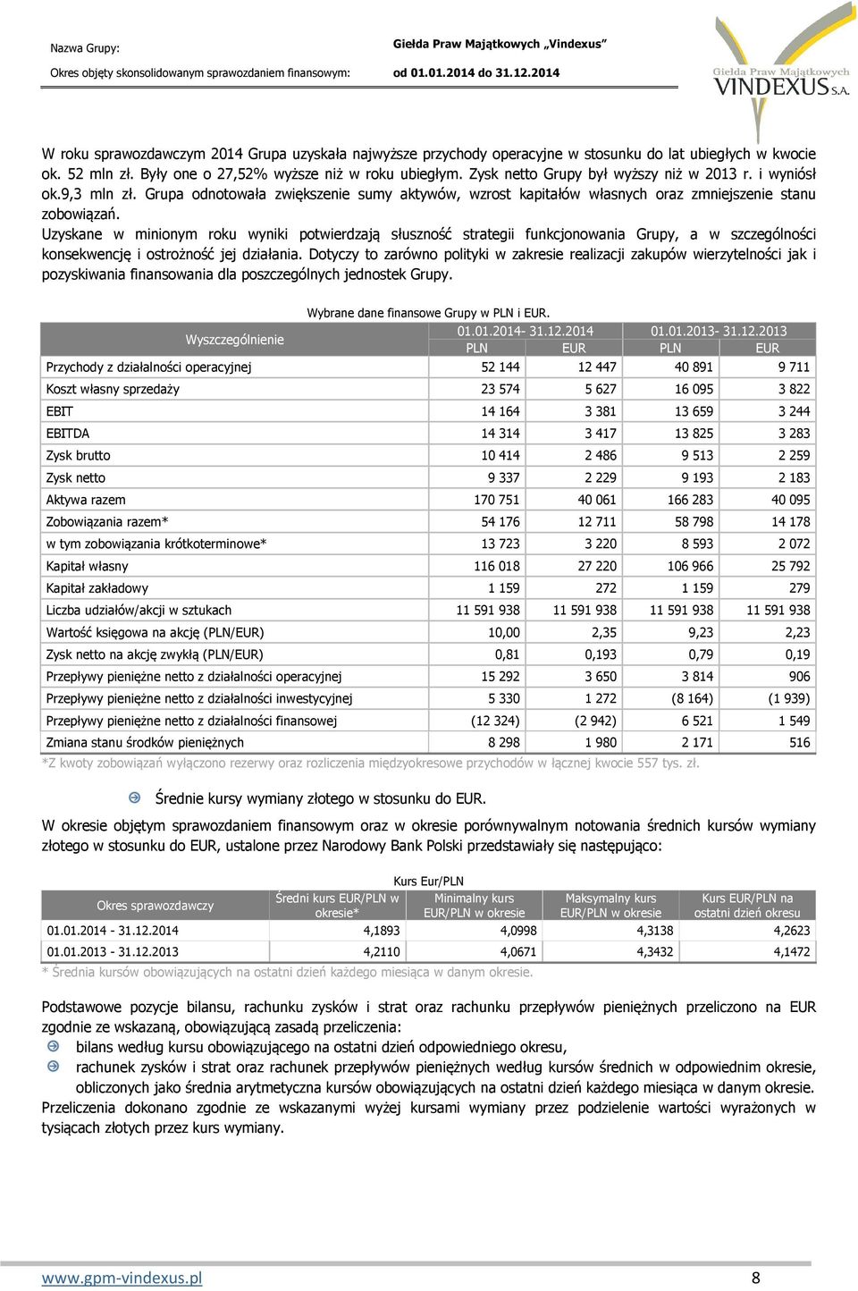Uzyskane w minionym roku wyniki potwierdzają słuszność strategii funkcjonowania Grupy, a w szczególności konsekwencję i ostrożność jej działania.