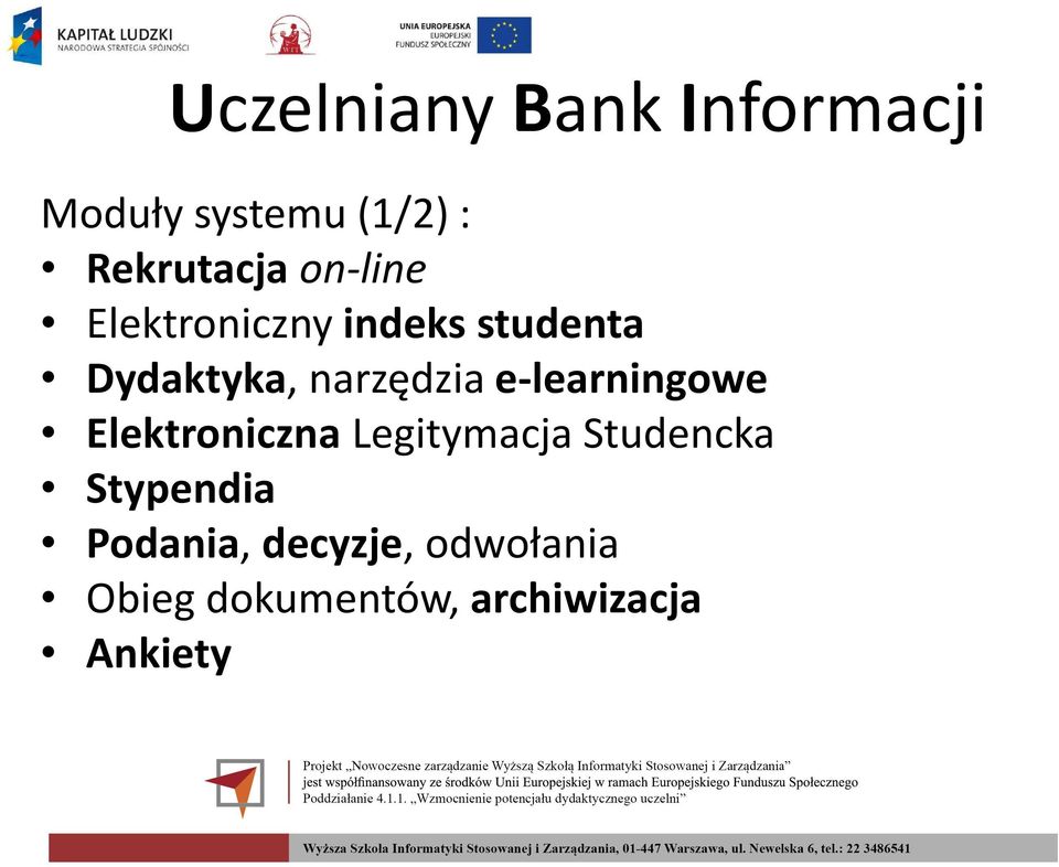 narzędzia e-learningowe ElektronicznaLegitymacja Studencka