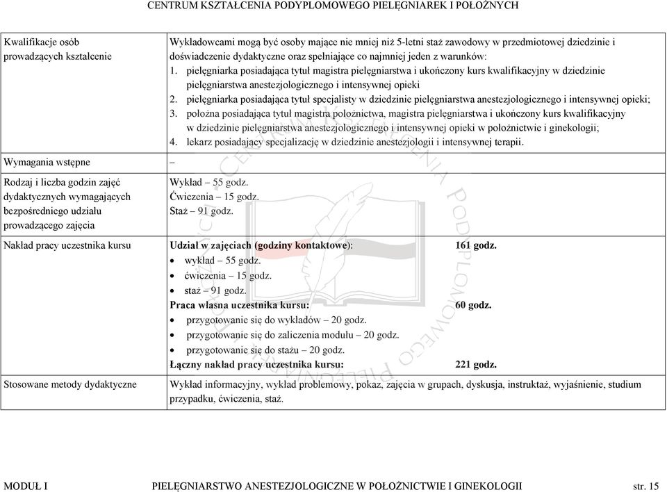 pielęgniarka posiadająca tytuł specjalisty w dziedzinie pielęgniarstwa anestezjologicznego i intensywnej opieki; 3.