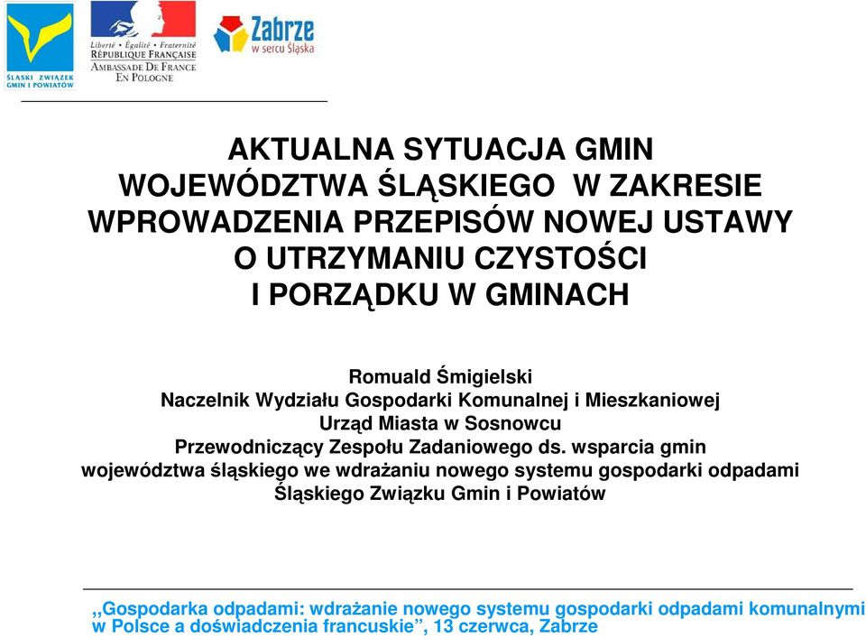 Komunalnej i Mieszkaniowej Urząd Miasta w Sosnowcu Przewodniczący Zespołu Zadaniowego ds.