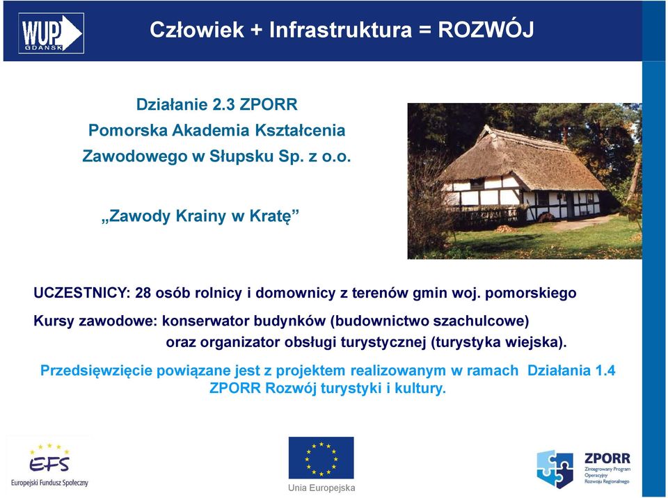 pomorskiego Kursy zawodowe: konserwator budynków (budownictwo szachulcowe) oraz organizator obsługi