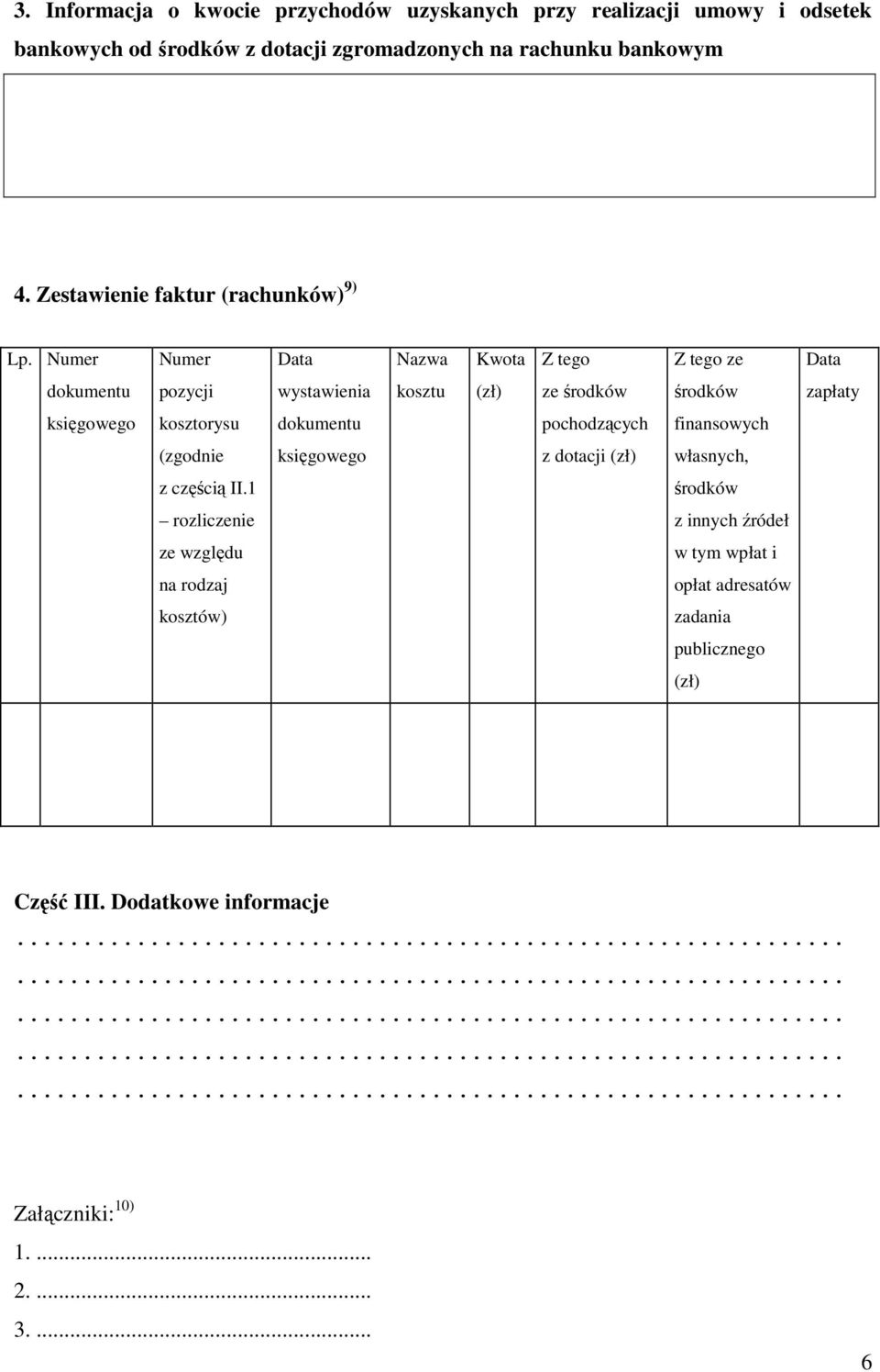 Numer Numer Data Nazwa Kwota Z tego Z tego ze Data dokumentu pozycji wystawienia kosztu (zł) ze zapłaty księgowego kosztorysu dokumentu