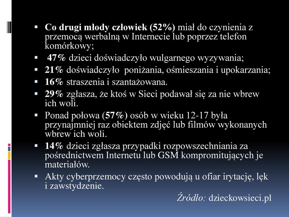 Ponad połowa (57%) osób w wieku 12-17 była przynajmniej raz obiektem zdjęć lub filmów wykonanych wbrew ich woli.