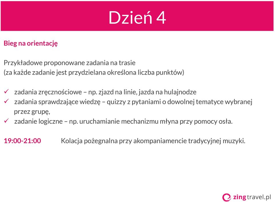 zjazd na linie, jazda na hulajnodze zadania sprawdzające wiedzę quizzy z pytaniami o dowolnej tematyce