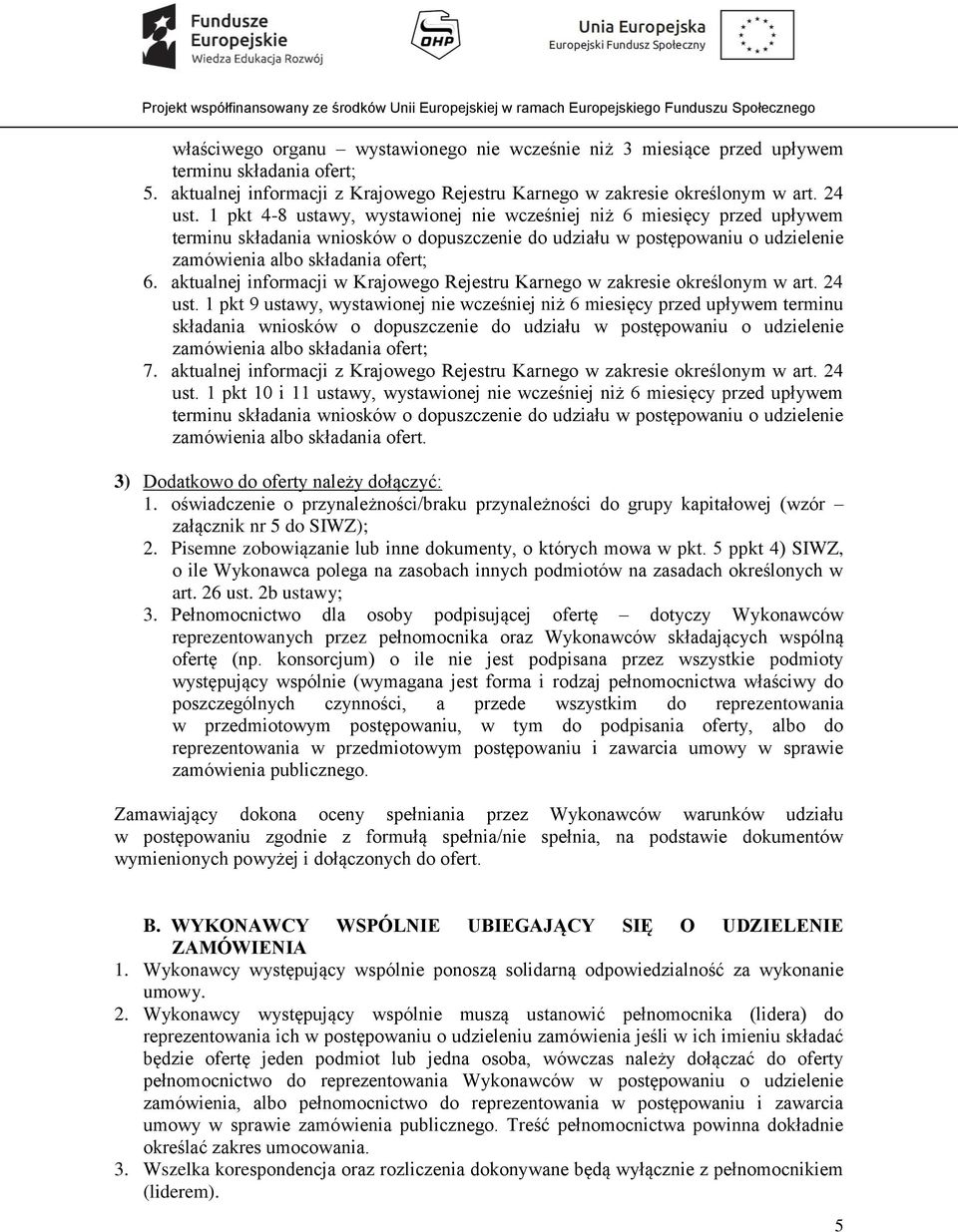 aktualnej informacji w Krajowego Rejestru Karnego w zakresie określonym w art. 24 ust.