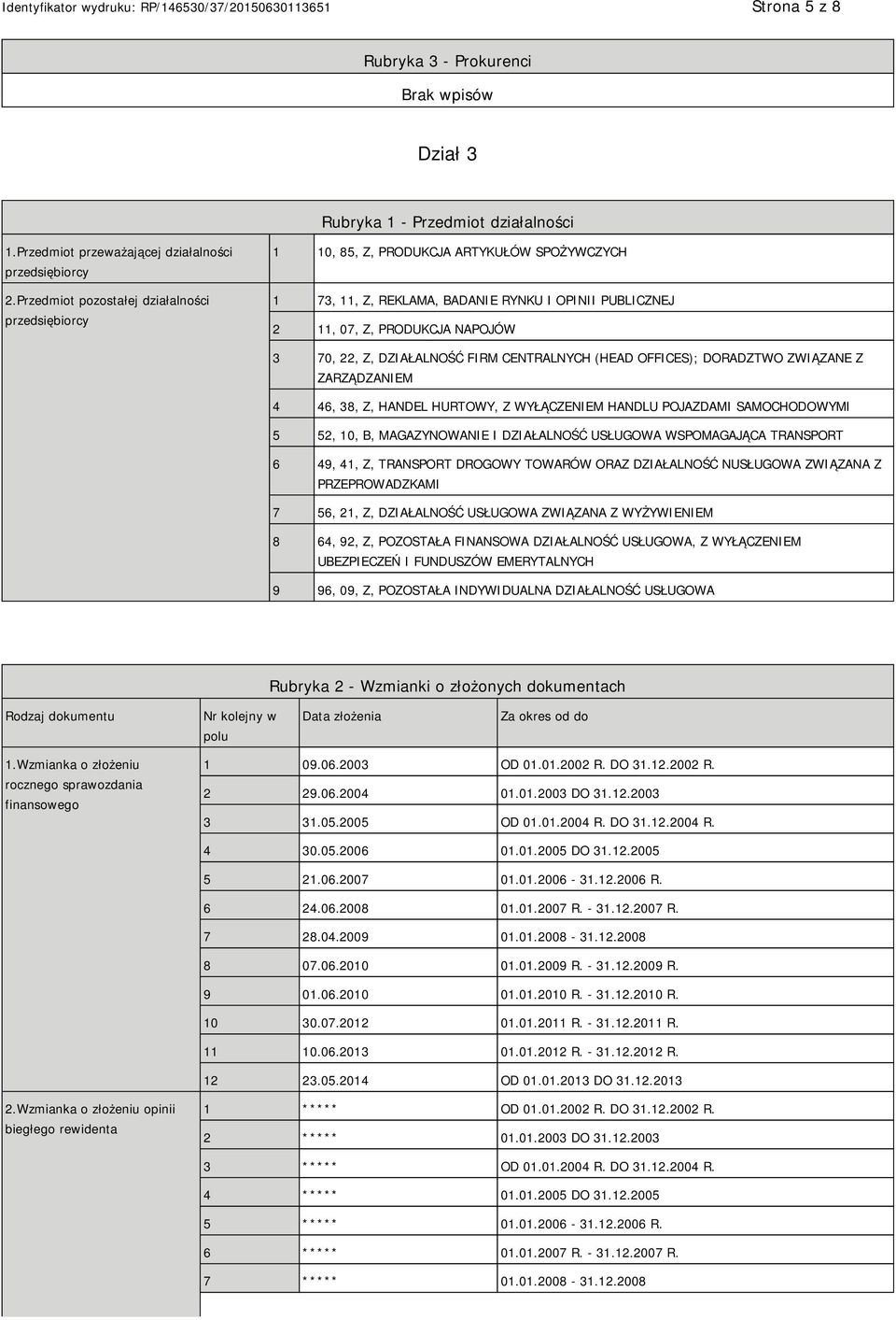 DZIAŁALNOŚĆ FIRM CENTRALNYCH (HEAD OFFICES); DORADZTWO ZWIĄZANE Z ZARZĄDZAM 4 46, 38, Z, HANDEL HURTOWY, Z WYŁĄCZEM HANDLU POJAZDAMI SAMOCHODOWYMI 5 52, 10, B, MAGAZYNOWA I DZIAŁALNOŚĆ USŁUGOWA