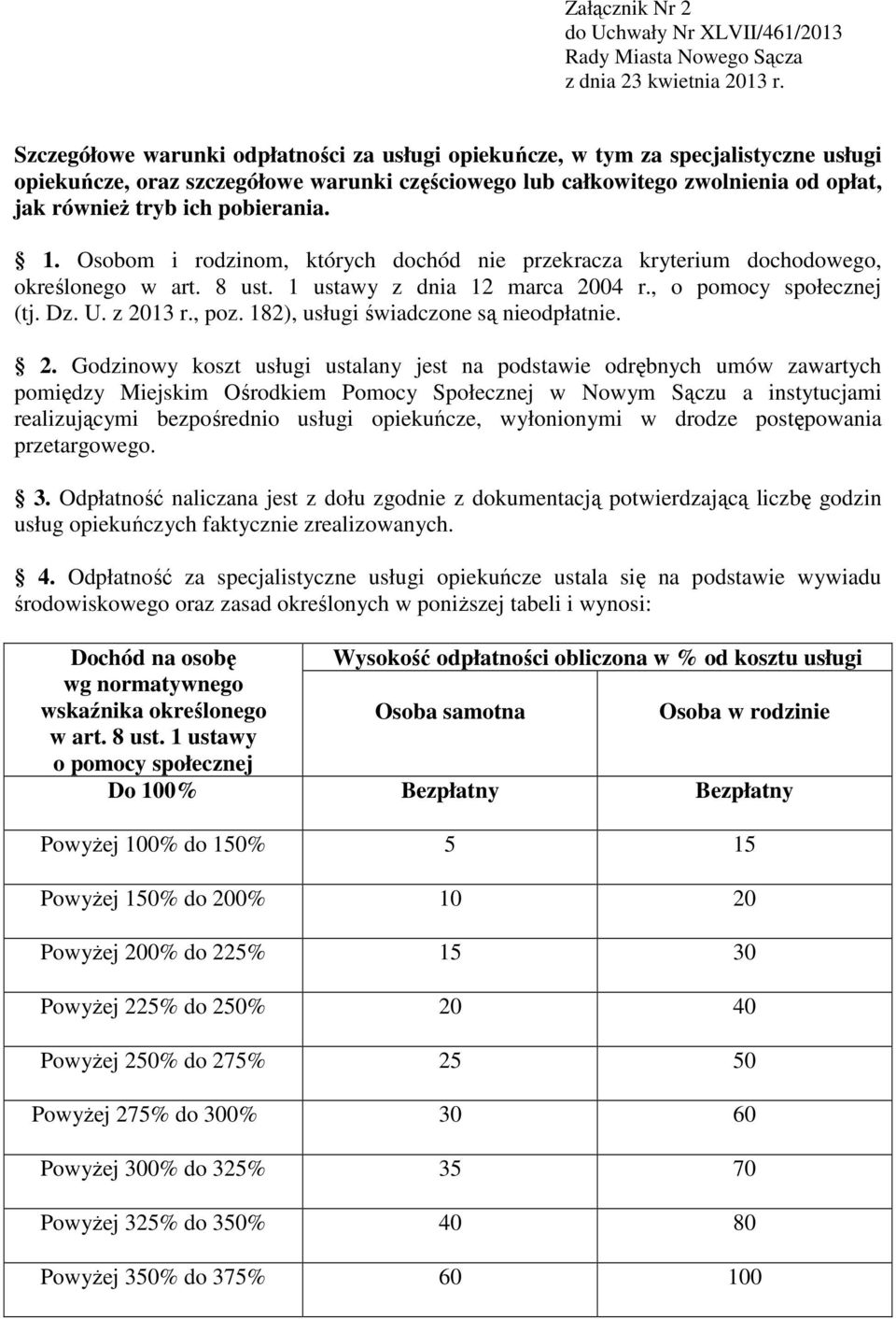 , poz. 182), usługi świadczone są nieodpłatnie. 2.