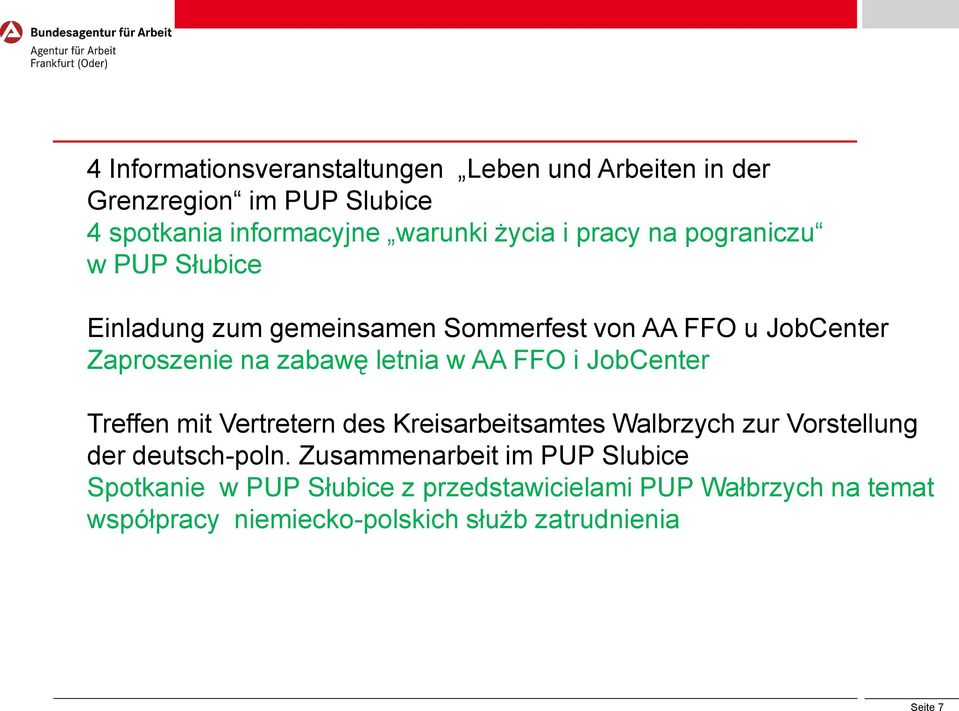 FFO i JobCenter Treffen mit Vertretern des Kreisarbeitsamtes Walbrzych zur Vorstellung der deutsch-poln.