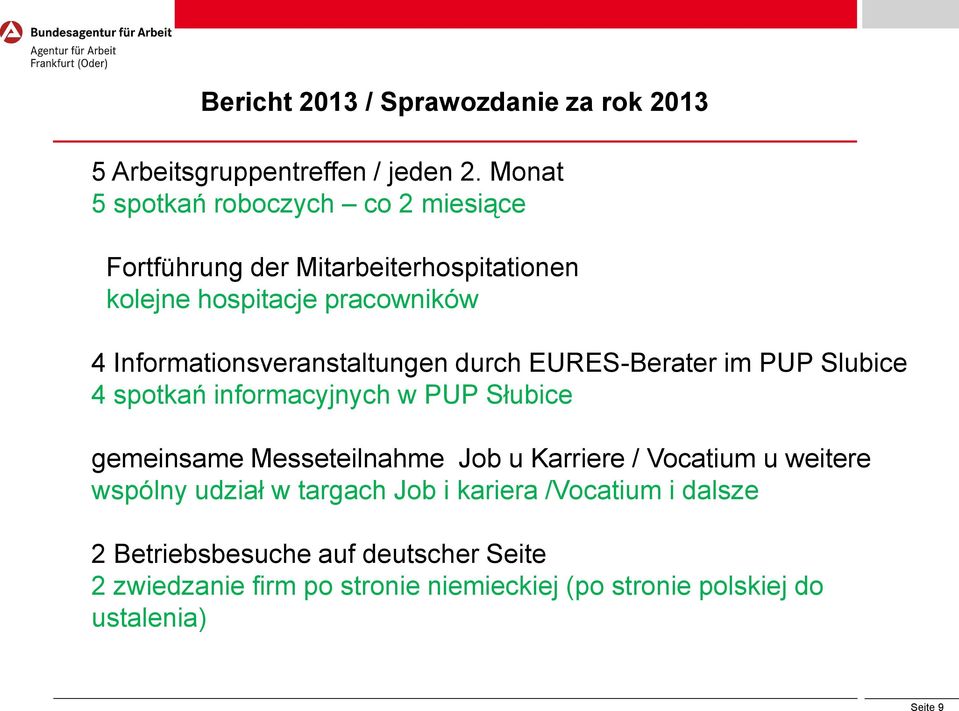 Informationsveranstaltungen durch EURES-Berater im PUP Slubice 4 spotkań informacyjnych w PUP Słubice gemeinsame Messeteilnahme Job