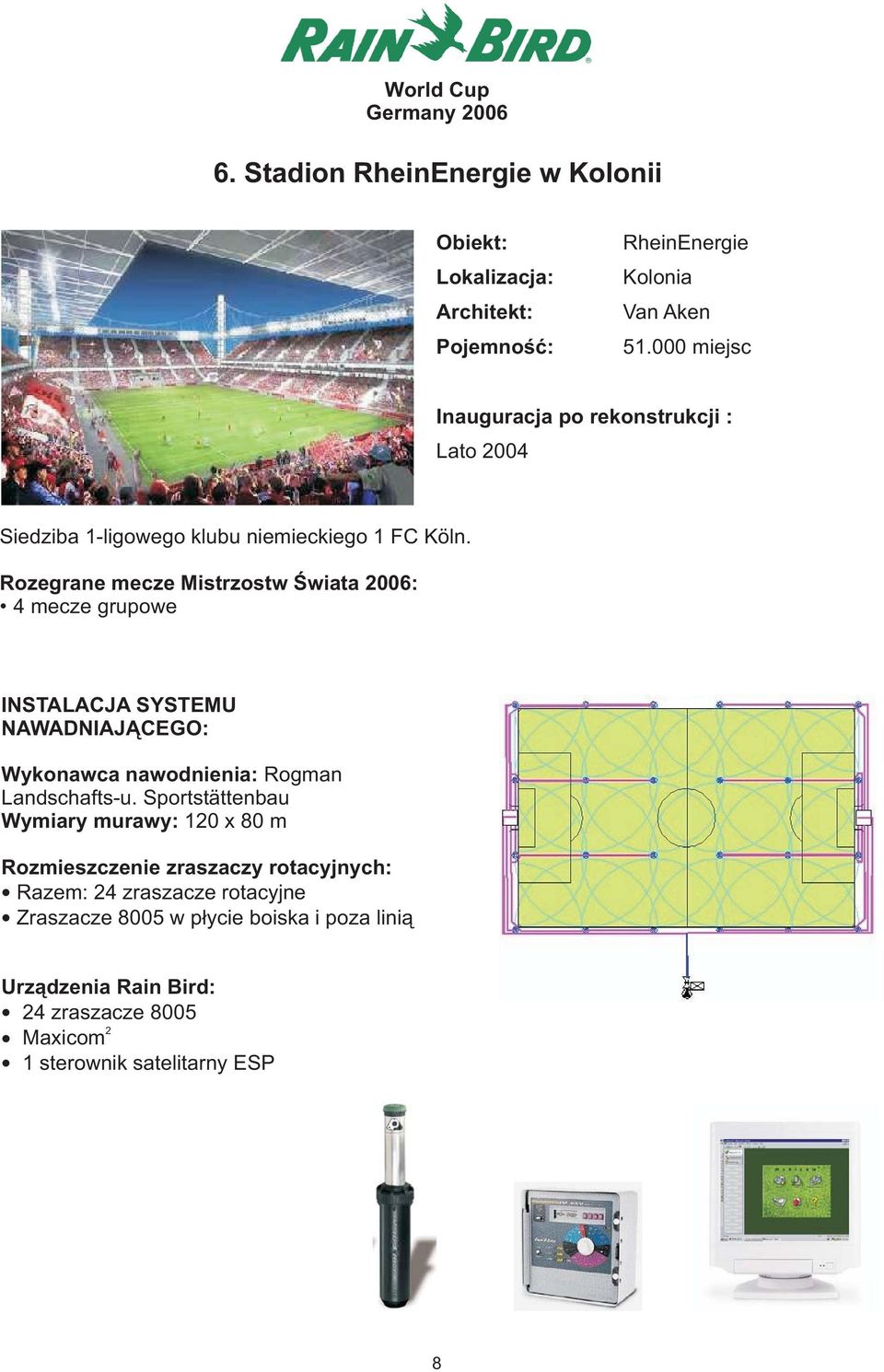 4 mecze grupowe INSTALACJA SYSTEMU NAWADNIAJ CEGO: Wykonawca nawodnienia: Rogman Landschafts-u.