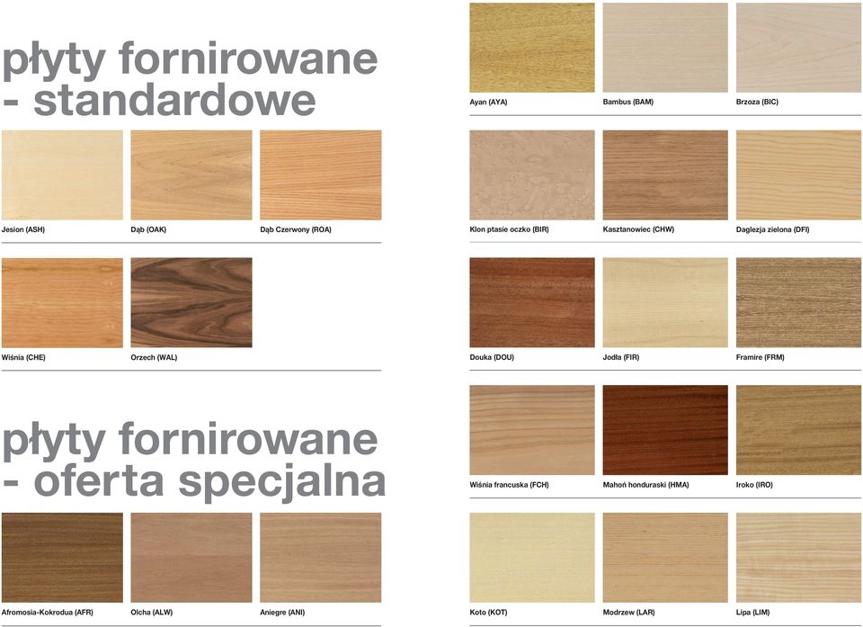 (DOU) Jodła (FIR) Framire (FRM) płyty fornirowane - oferta specjalna Wiśnia francuska (FCH) Mahoń