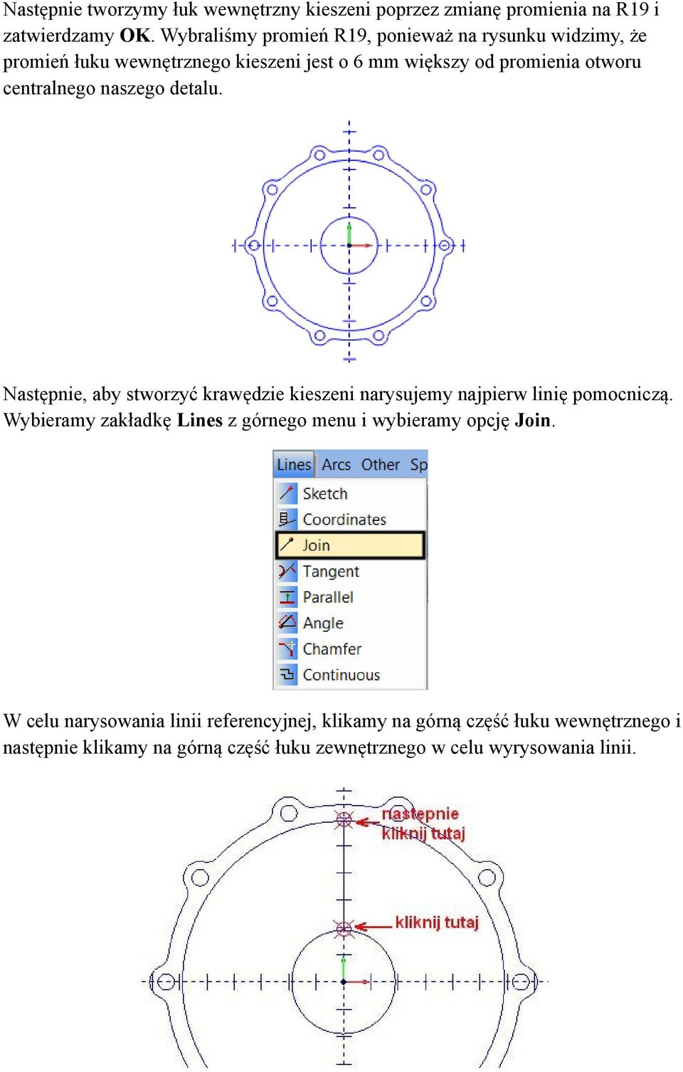 centralnego naszego detalu. Następnie, aby stworzyć krawędzie kieszeni narysujemy najpierw linię pomocniczą.