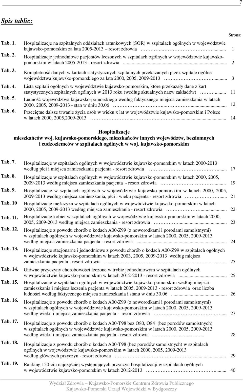 .... 1 Hospitalizacje jednodniowe pacjentów leczonych w szpitalach ogólnych w województwie kujawskopomorskim w latach 2005-2013 - resort zdrowia.