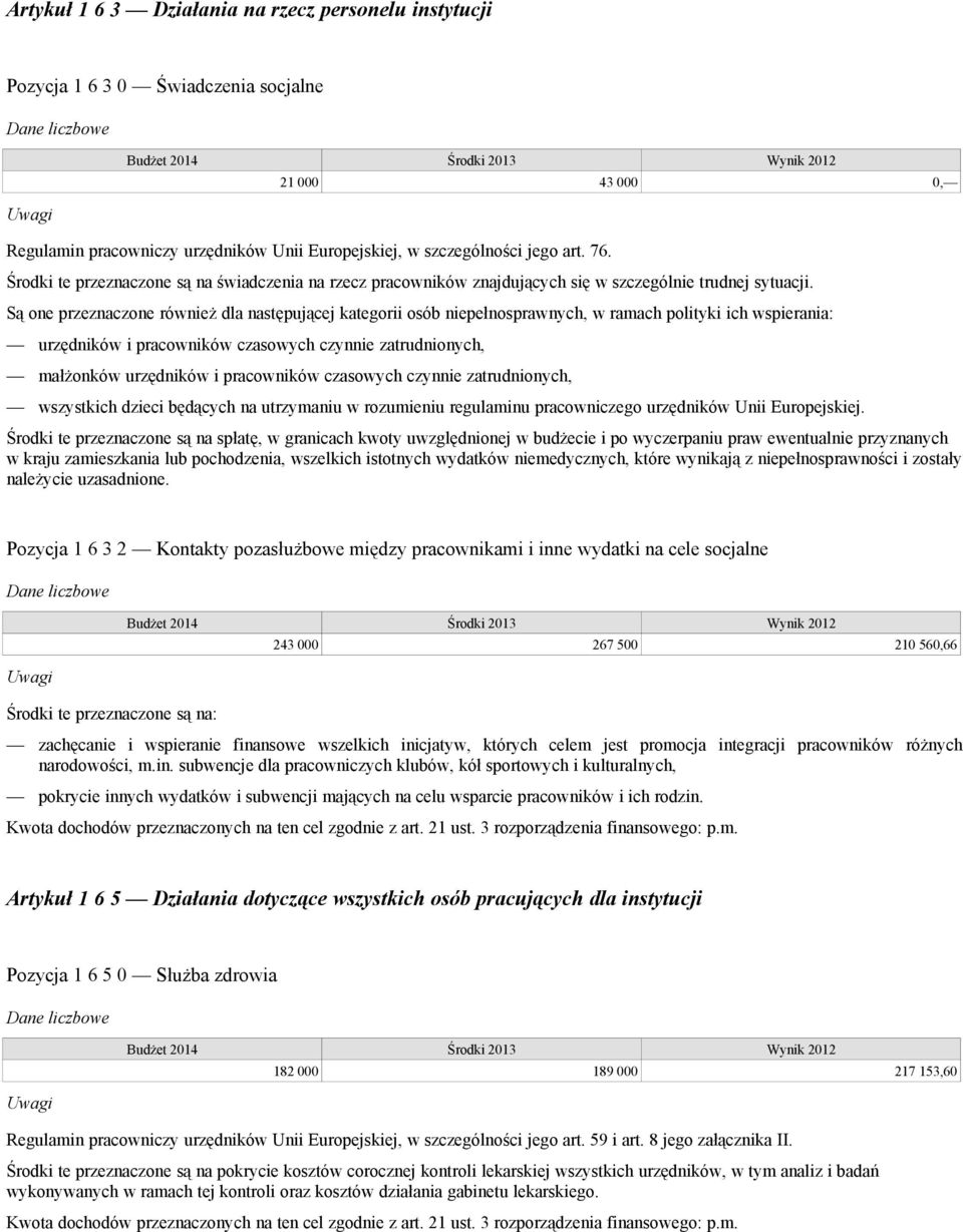 Są one przeznaczone również dla następującej kategorii osób niepełnosprawnych, w ramach polityki ich wspierania: urzędników i pracowników czasowych czynnie zatrudnionych, małżonków urzędników i