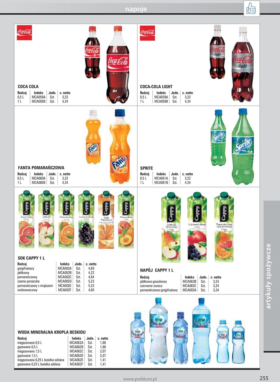 5,22 pomaraƒczowy z mià szem MCA002E Szt. 5,22 wieloowocowy MCA002F Szt. 4,60 APÓJ CAPPY 1 L jabłkowo-gruszkowy MCA082B Szt. 3,24 czerwone owoce MCA082C Szt.