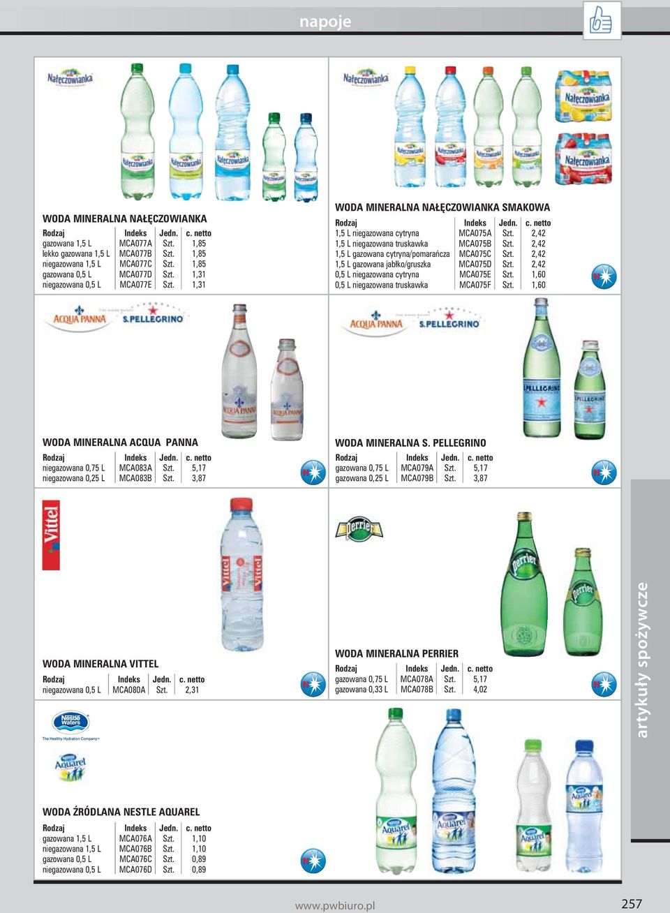 2,42 1,5 L gazowana cytryna/pomaraƒcza MCA075C Szt. 2,42 1,5 L gazowana jabłko/gruszka MCA075D Szt. 2,42 0,5 L niegazowana cytryna MCA075E Szt. 1,60 0,5 L niegazowana truskawka MCA075F Szt.