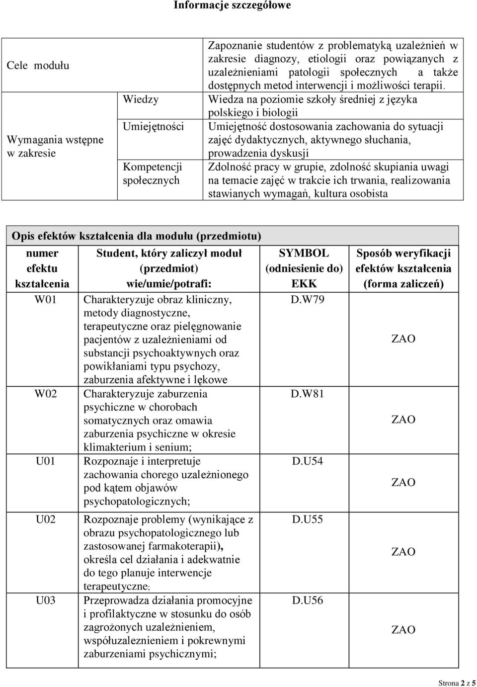 Wiedza na poziomie szkoły średniej z języka polskiego i biologii Umiejętność dostosowania zachowania do sytuacji zajęć dydaktycznych, aktywnego słuchania, prowadzenia dyskusji Zdolność pracy w