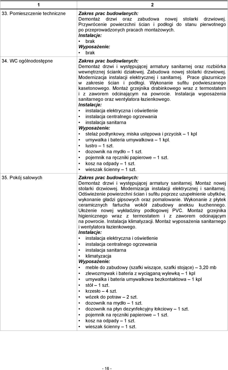 WC ogólnodostępne Zakres prac budowlanych: Demontaż drzwi i występującej armatury sanitarnej oraz rozbiórka wewnętrznej ścianki działowej. Zabudowa nowej stolarki drzwiowej.