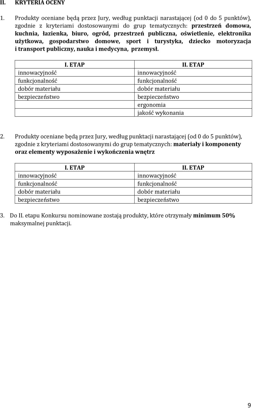 przestrzeń publiczna, oświetlenie, elektronika użytkowa, gospodarstwo domowe, sport i turystyka, dziecko motoryzacja i transport publiczny, nauka i medycyna, przemysł.