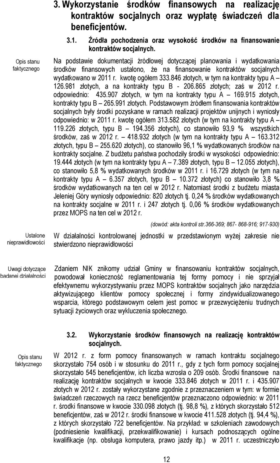 846 złotych, w tym na kontrakty typu A 126.981 złotych, a na kontrakty typu B - 206.865 złotych; zaś w 2012 r. odpowiednio: 435.907 złotych, w tym na kontrakty typu A 169.