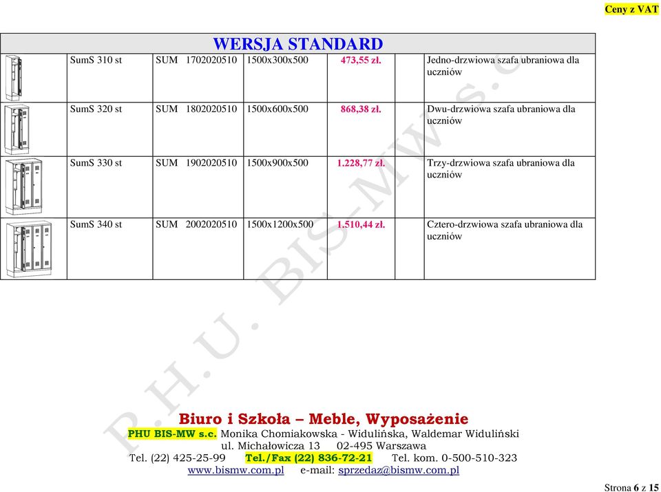 Trzy-drzwiowa szafa ubraniowa dla SumS 340 st 2002020510 1500x1200x500 1.510,44 zł.