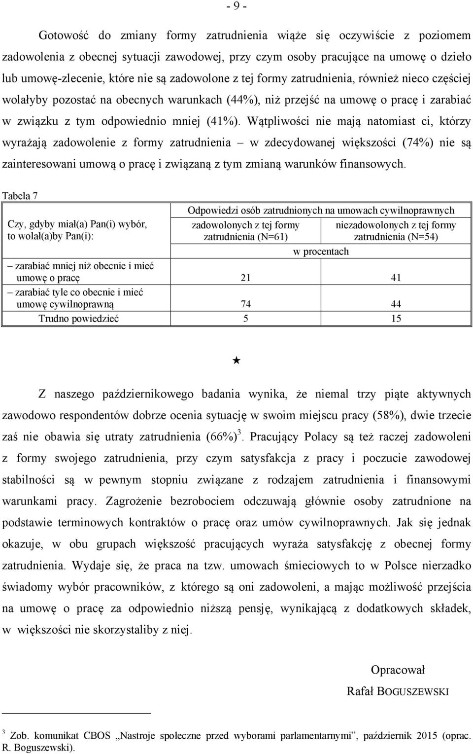 Wątpliwości nie mają natomiast ci, którzy wyrażają zadowolenie z formy zatrudnienia w zdecydowanej większości (74%) nie są zainteresowani umową o pracę i związaną z tym zmianą warunków finansowych.