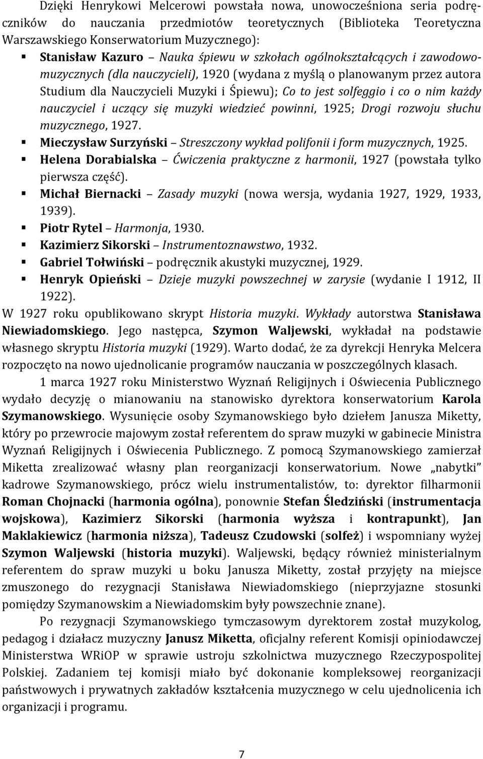 nim każdy nauczyciel i uczący się muzyki wiedzieć powinni, 1925; Drogi rozwoju słuchu muzycznego, 1927. Mieczysław Surzyński Streszczony wykład polifonii i form muzycznych, 1925.