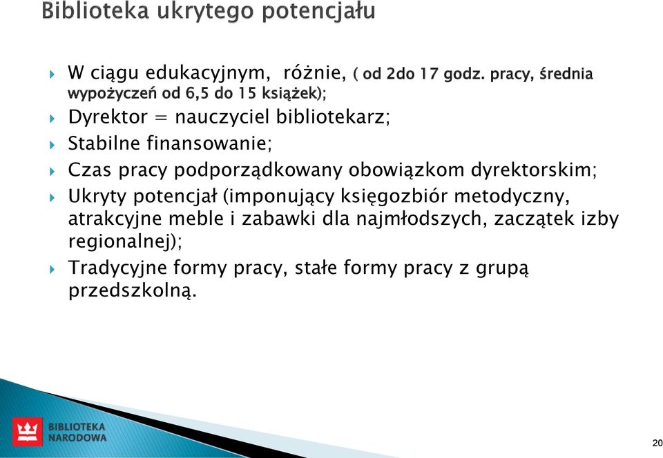 finansowanie; Czas pracy podporządkowany obowiązkom dyrektorskim; Ukryty potencjał (imponujący