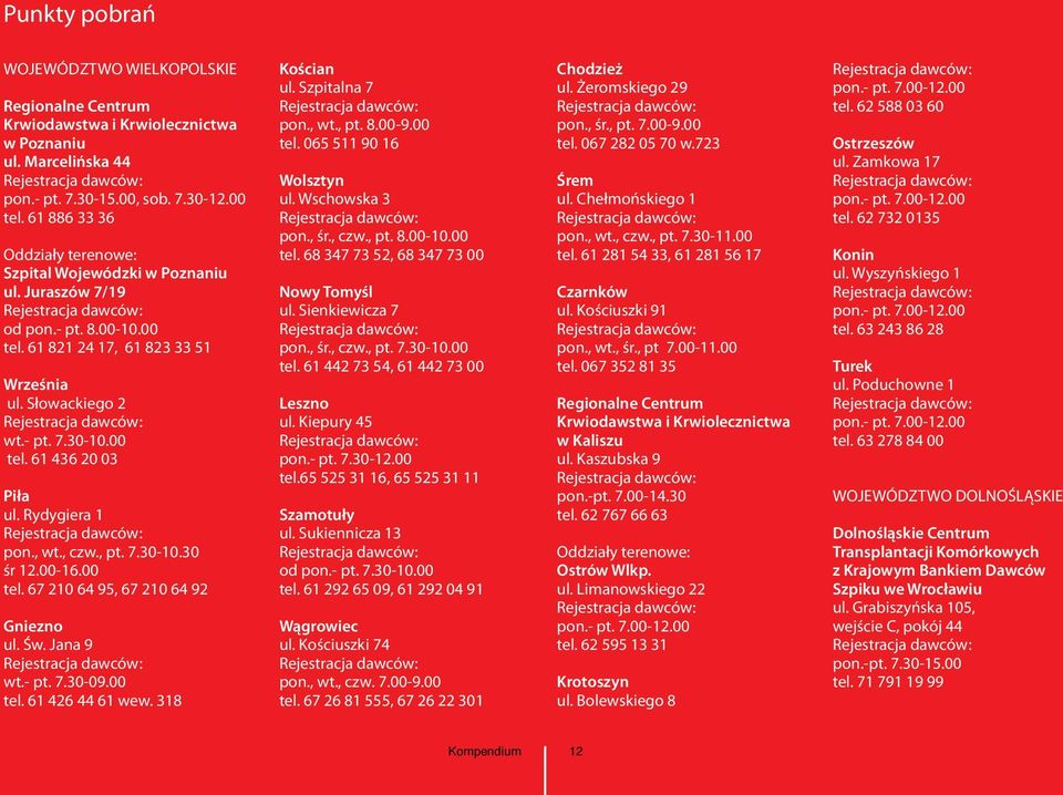 Św. Jana 9 wt.- pt. 7.30-09.00 tel. 61 426 44 61 wew. 318 Kościan ul. Szpitalna 7 pon., wt., pt. 8.00-9.00 tel. 065 511 90 16 Wolsztyn ul. Wschowska 3 pon., śr., czw., pt. 8.00-10.00 tel. 68 347 73 52, 68 347 73 00 Nowy Tomyśl ul.