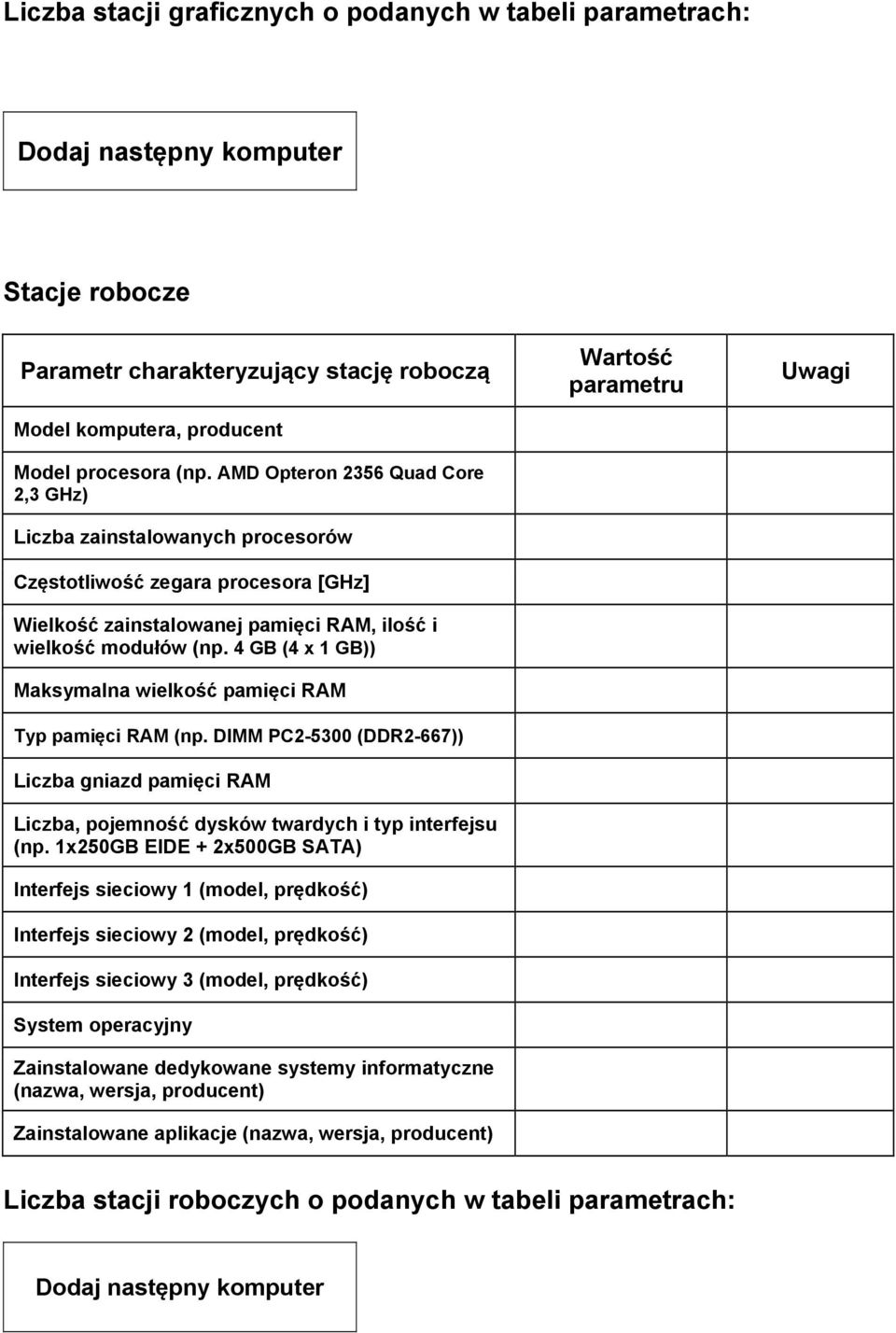 4 GB (4 x 1 GB)) Maksymalna wielkość pamięci RAM Typ pamięci RAM (np. DIMM PC2-5300 (DDR2-667)) Liczba gniazd pamięci RAM Liczba, pojemność dysków twardych i typ interfejsu (np.