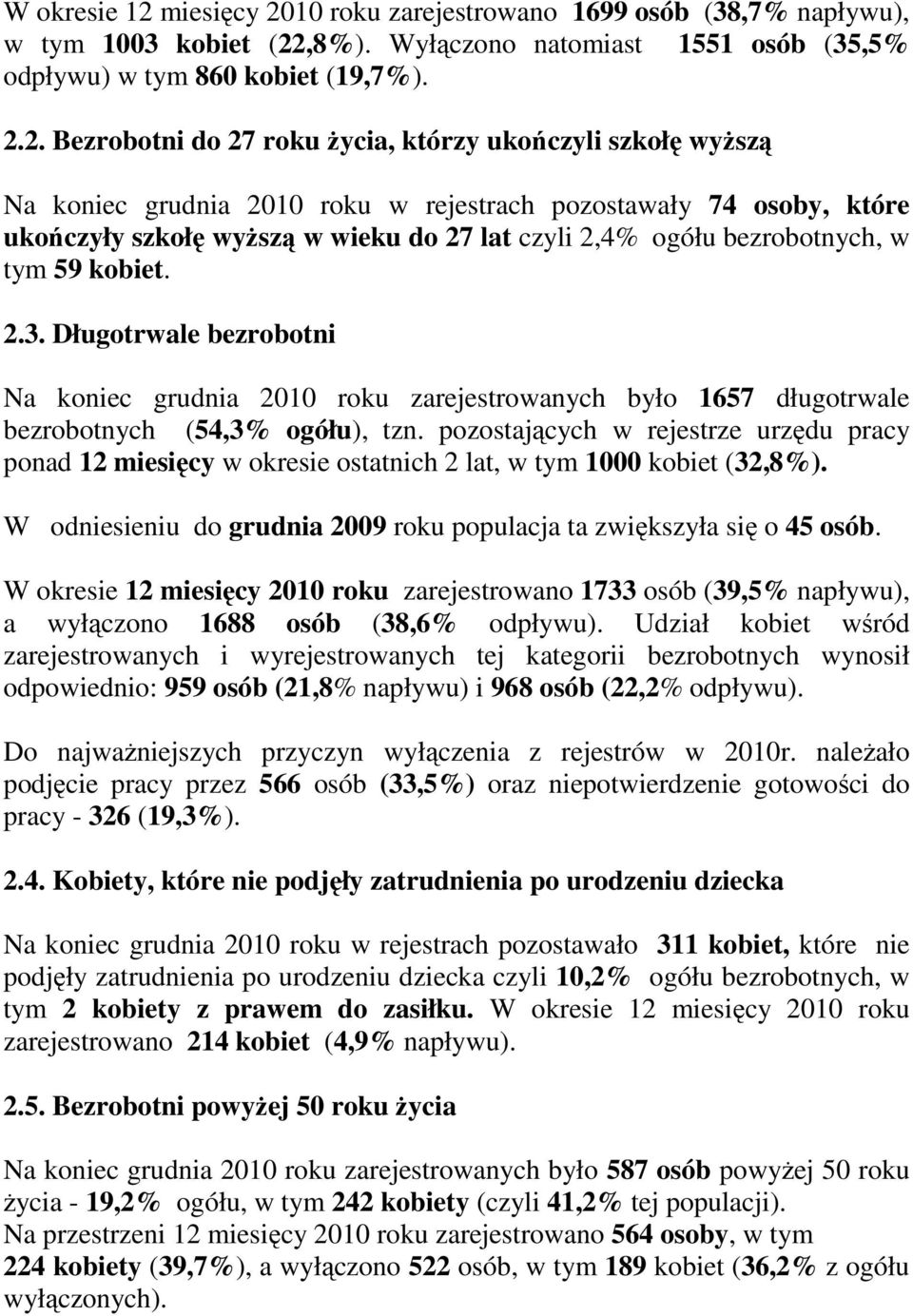 10 roku zarejestrowano 1699 osób (38,7% napływu), w tym 1003 kobiet (22