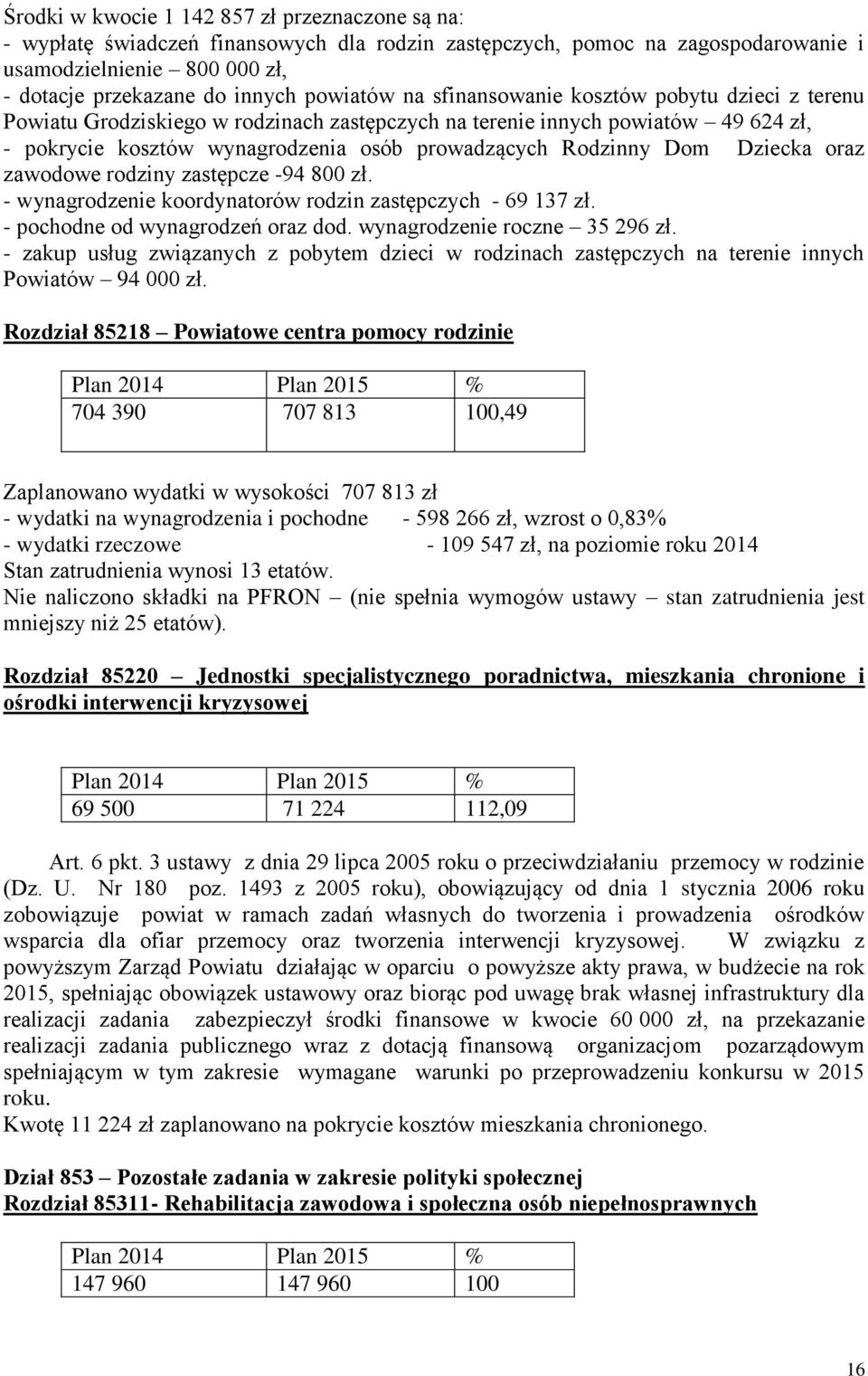 Dom Dziecka oraz zawodowe rodziny zastępcze -94 800 zł. - wynagrodzenie koordynatorów rodzin zastępczych - 69 137 zł. - pochodne od wynagrodzeń oraz dod. wynagrodzenie roczne 35 296 zł.