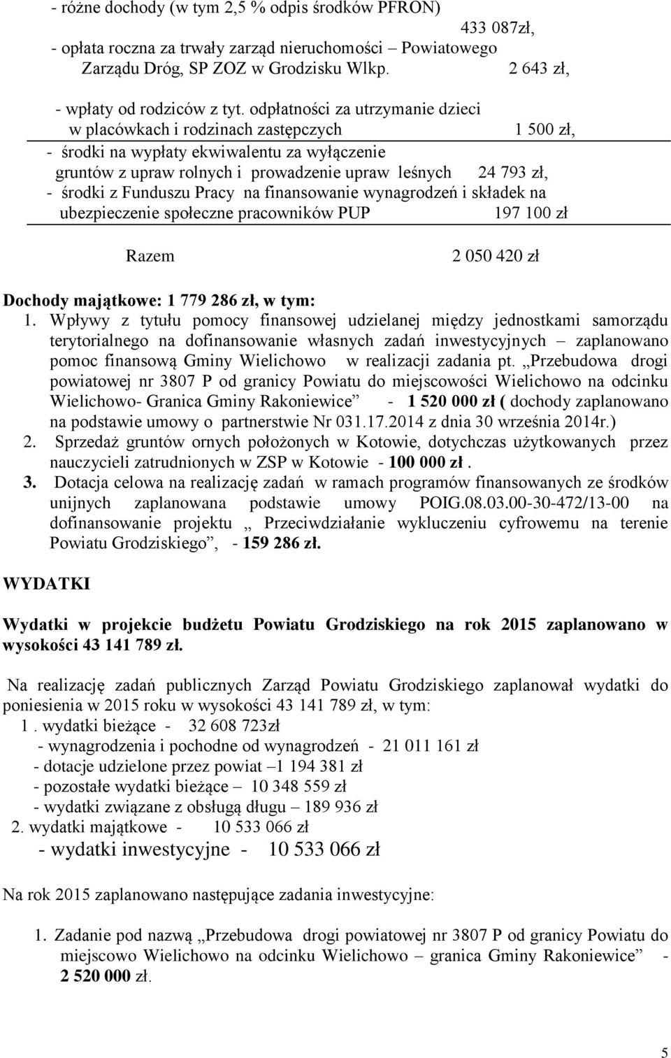 Funduszu Pracy na finansowanie wynagrodzeń i składek na ubezpieczenie społeczne pracowników PUP 197 100 zł Razem 2 050 420 zł Dochody majątkowe: 1 779 286 zł, w tym: 1.