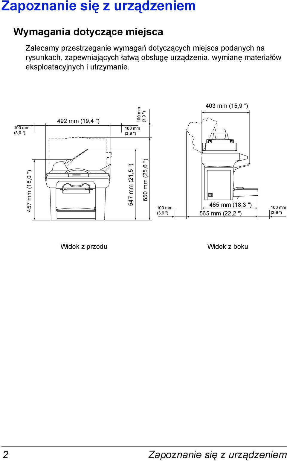 100 mm (3,9 ") 492 mm (19,4 ") 100 mm (3,9 ") 100 mm (3,9 ") 403 mm (15,9 ") 457 mm (18,0 ") 547 mm (21,5 ") 650 mm