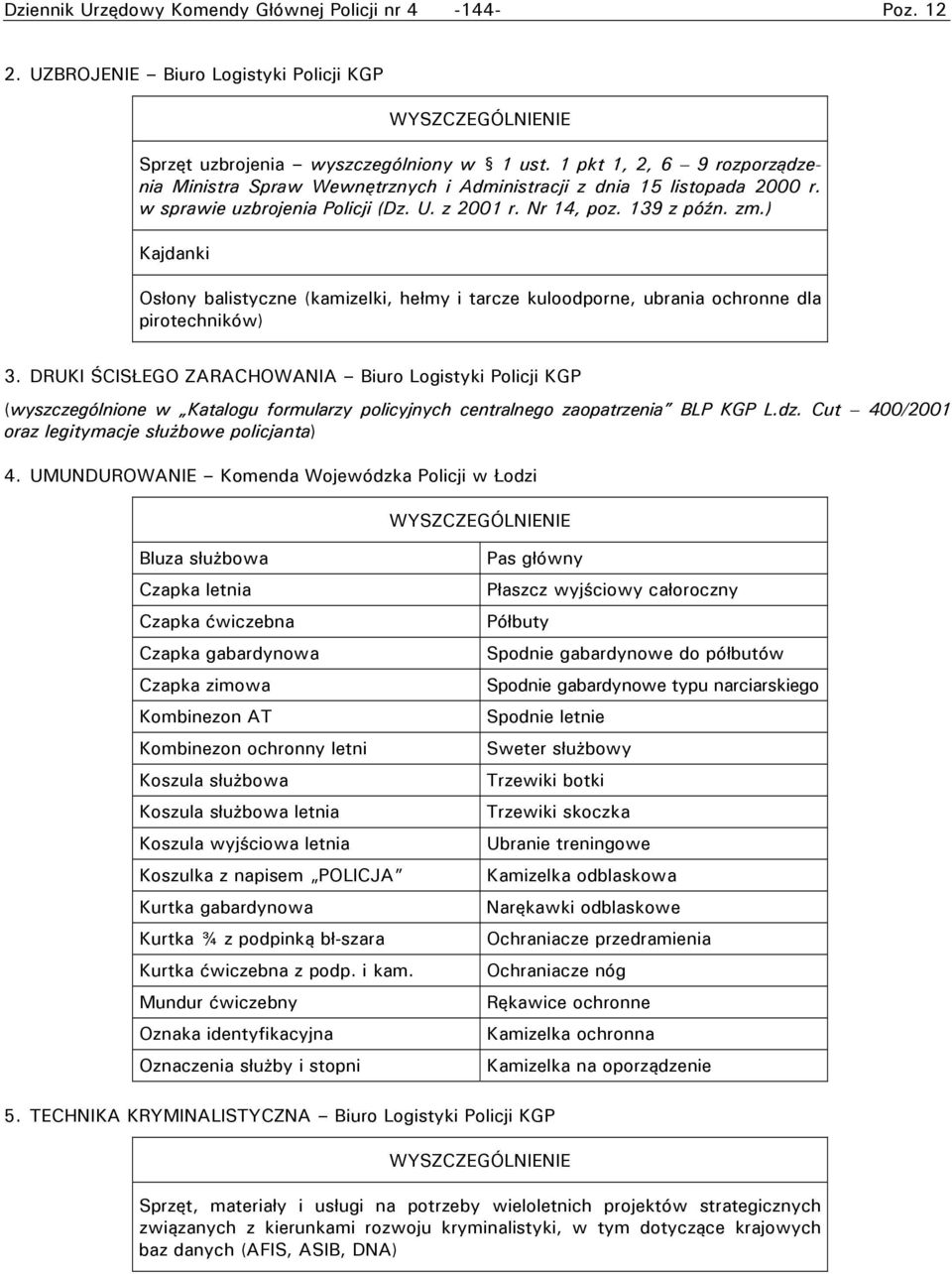 ) Kajdanki Osłony balistyczne (kamizelki, hełmy i tarcze kuloodporne, ubrania ochronne dla pirotechników) 3.