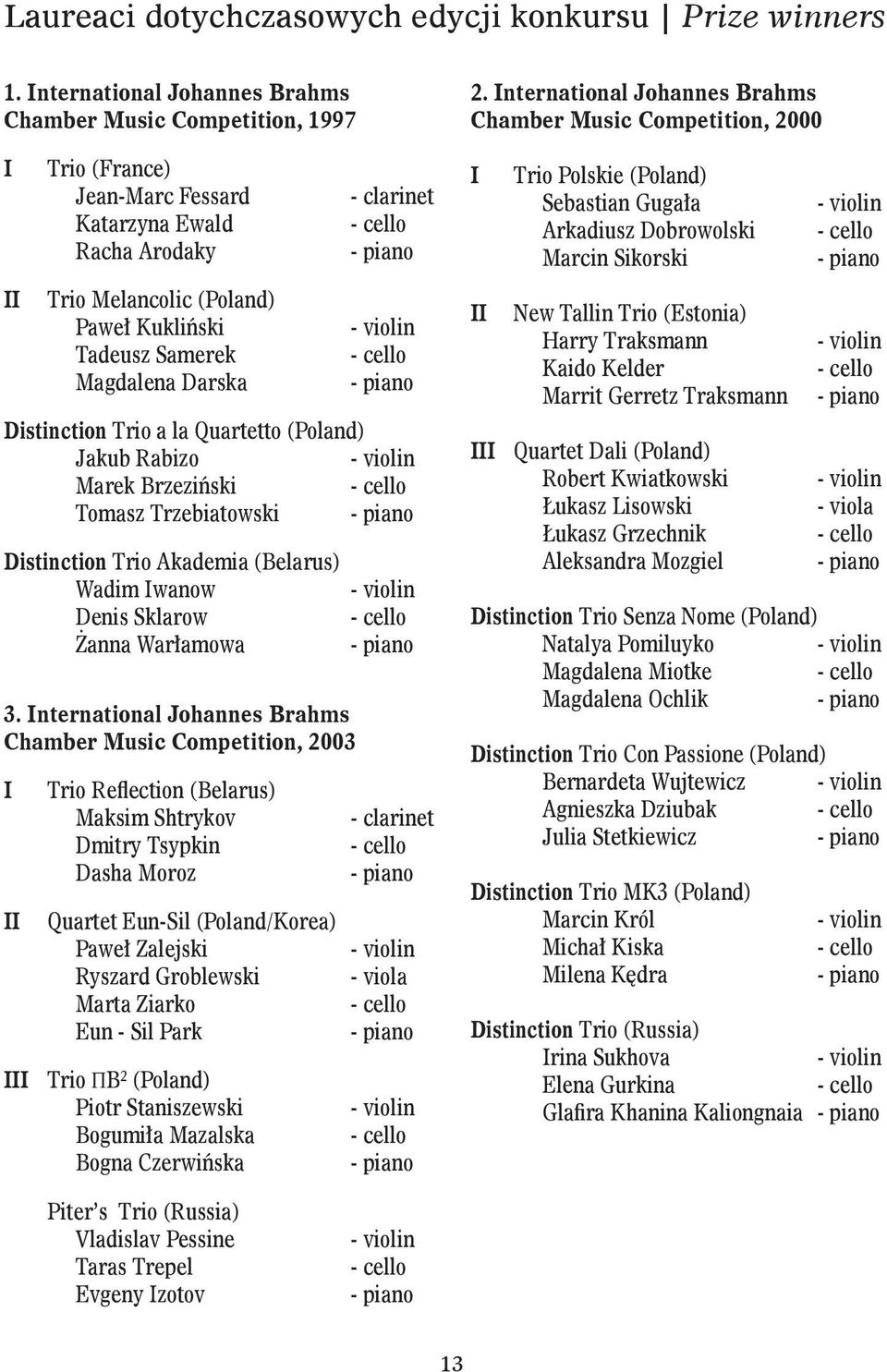 Darska - clarinet Distinction Trio a la Quartetto (Poland) Jakub Rabizo Marek Brzeziński Tomasz Trzebiatowski Distinction Trio Akademia (Belarus) Wadim Iwanow Denis Sklarow Żanna Warłamowa 3.