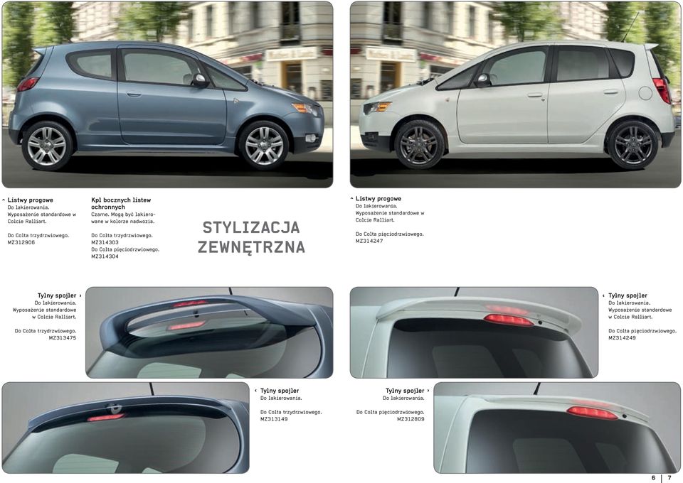 Wyposażenie standardowe w Colcie Ralliart. MZ314247 Tylny spojler Do lakierowania. Wyposażenie standardowe w Colcie Ralliart.