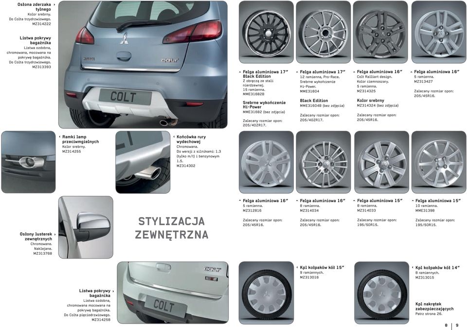 Felga aluminiowa 17 12 ramienna, Pro-Race. Srebrne wykończenie Hi-Power. MME31604 Black Edition MME31604B (bez zdjęcia) 205/40ZR17. Felga aluminiowa 16 Colt Ralliart design. Kolor ciemnoszary.