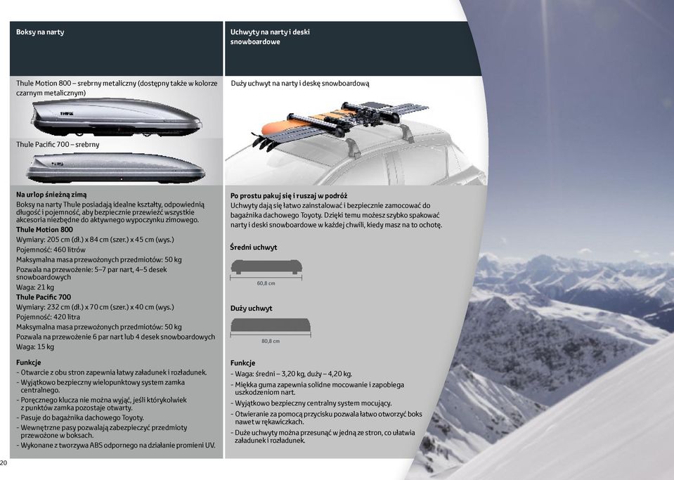 zimowego. Thule Motion 800 Wymiary: 205 cm (dł.) x 84 cm (szer.) x 45 cm (wys.