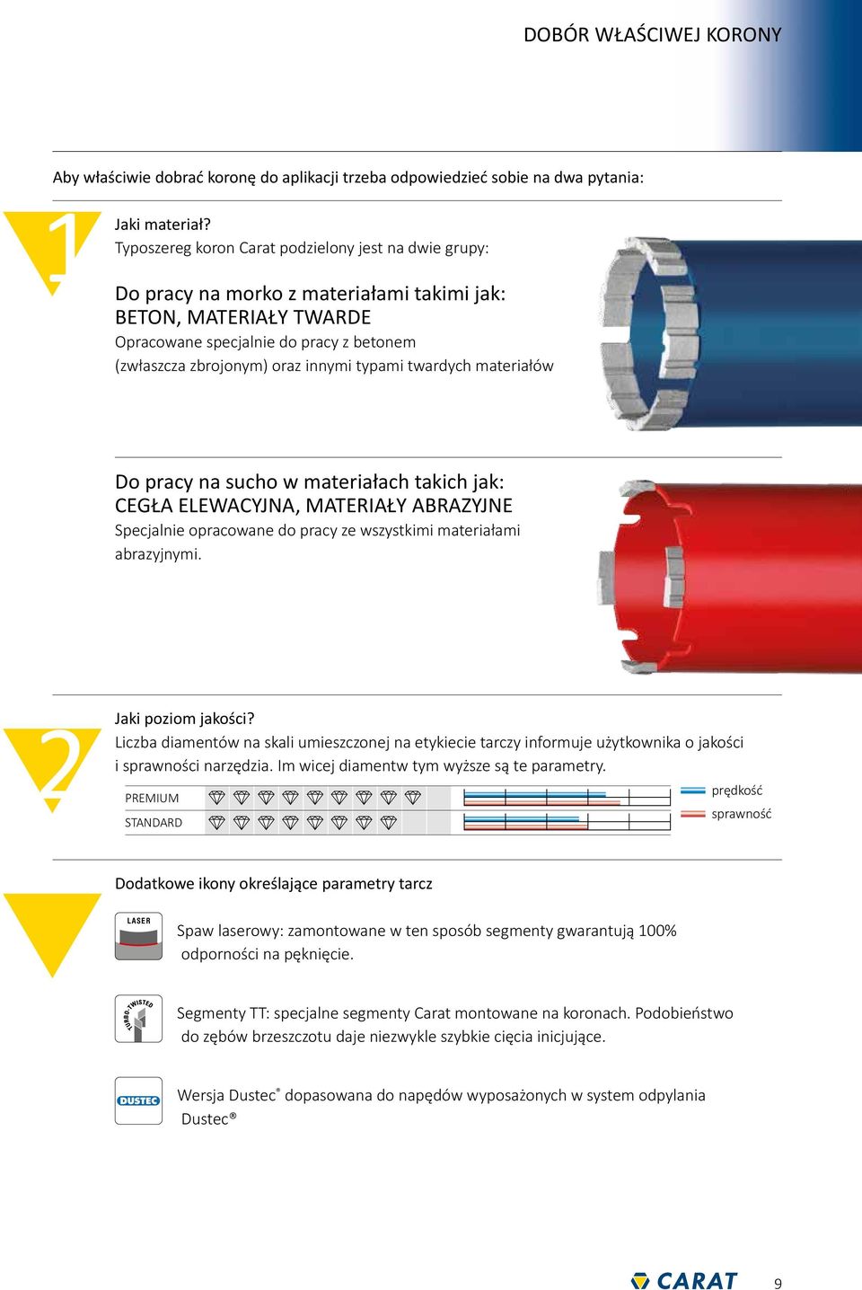 typami twardych materiałów Do pracy na sucho w materiałach takich jak: CEGŁA ELEWACYJNA, MATERIAŁY ABRAZYJNE Specjalnie opracowane do pracy ze wszystkimi materiałami abrazyjnymi.