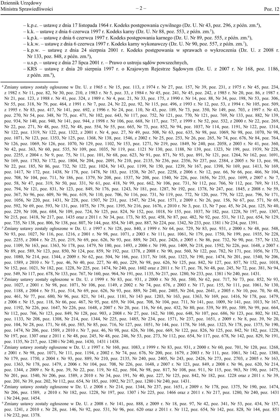 U. Nr 90, poz. 557, z późn. zm. 7 ), k.p.w. ustawę z dnia 24 sierpnia 2001 r. Kodeks postępowania w sprawach o wykroczenia (Dz. U. z 2008 r. Nr 133, poz. 848, z późn. zm. 8 ), u.s.p. ustawę z dnia 27 lipca 2001 r.
