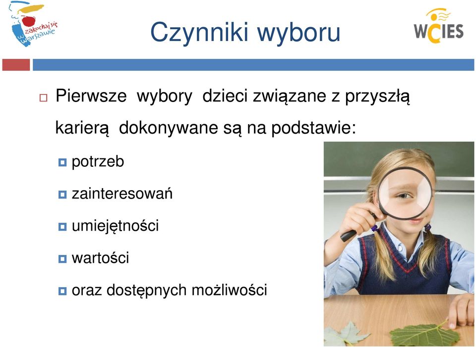 na podstawie: potrzeb zainteresowań