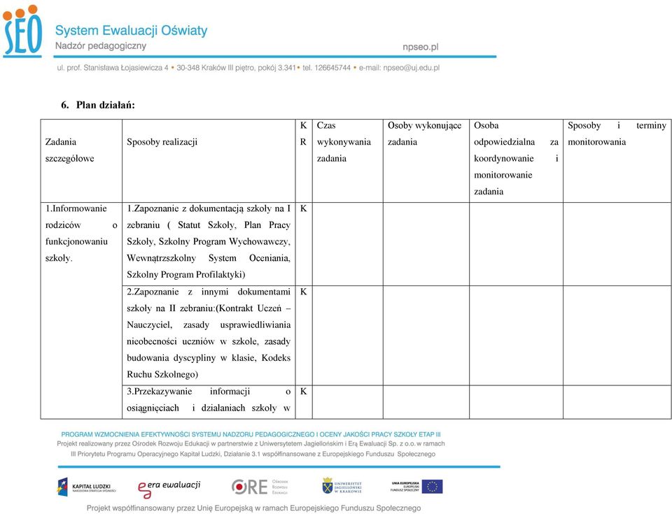 Zapoznanie z dokumentacją szkoły na I K rodziców o zebraniu ( Statut Szkoły, Plan Pracy funkcjonowaniu Szkoły, Szkolny Program Wychowawczy, szkoły.