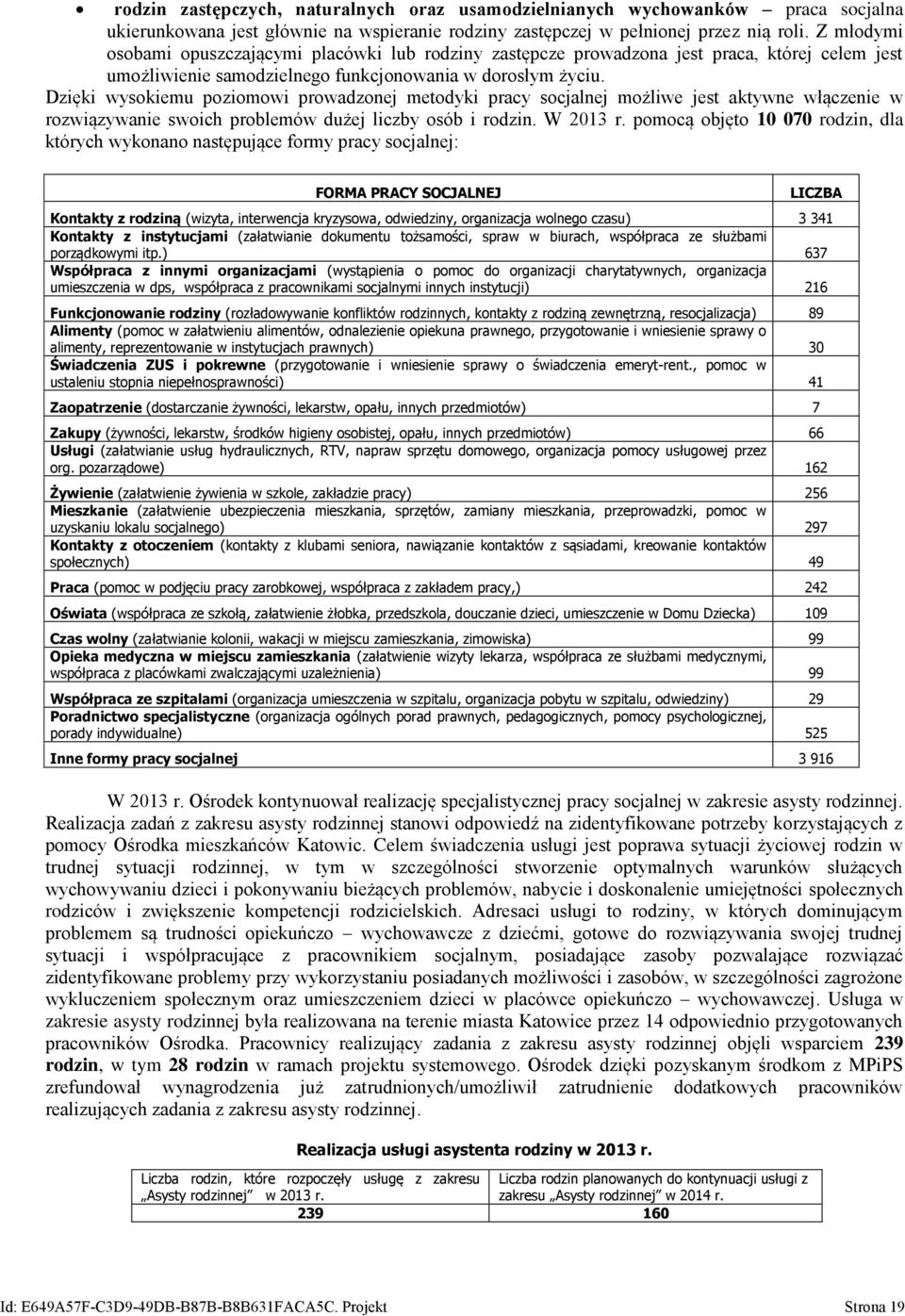 Dzięki wysokiemu poziomowi prowadzonej metodyki pracy socjalnej możliwe jest aktywne włączenie w rozwiązywanie swoich problemów dużej liczby osób i rodzin. W 2013 r.