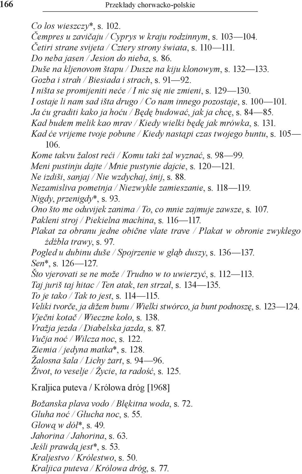 I ništa se promijeniti neće / I nic się nie zmieni, s. 129 130. I ostaje li nam sad išta drugo / Co nam innego pozostaje, s. 100 101. Ja ću graditi kako ja hoću / Będę budować, jak ja chcę, s. 84 85.