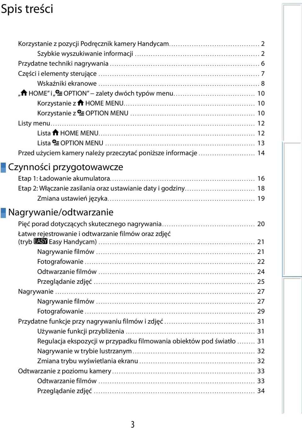 ....................................................................... 8 HOME i OPTION zalety dwóch typów menu.................................... 10 Korzystanie z HOME MENU.