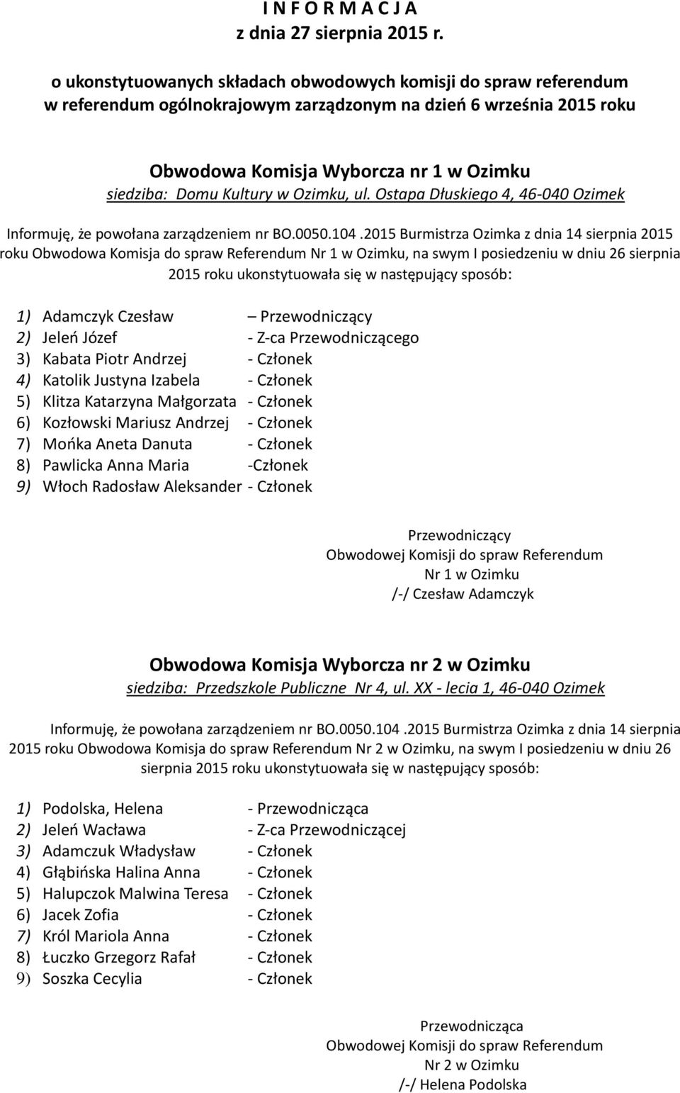 w Ozimku, ul.
