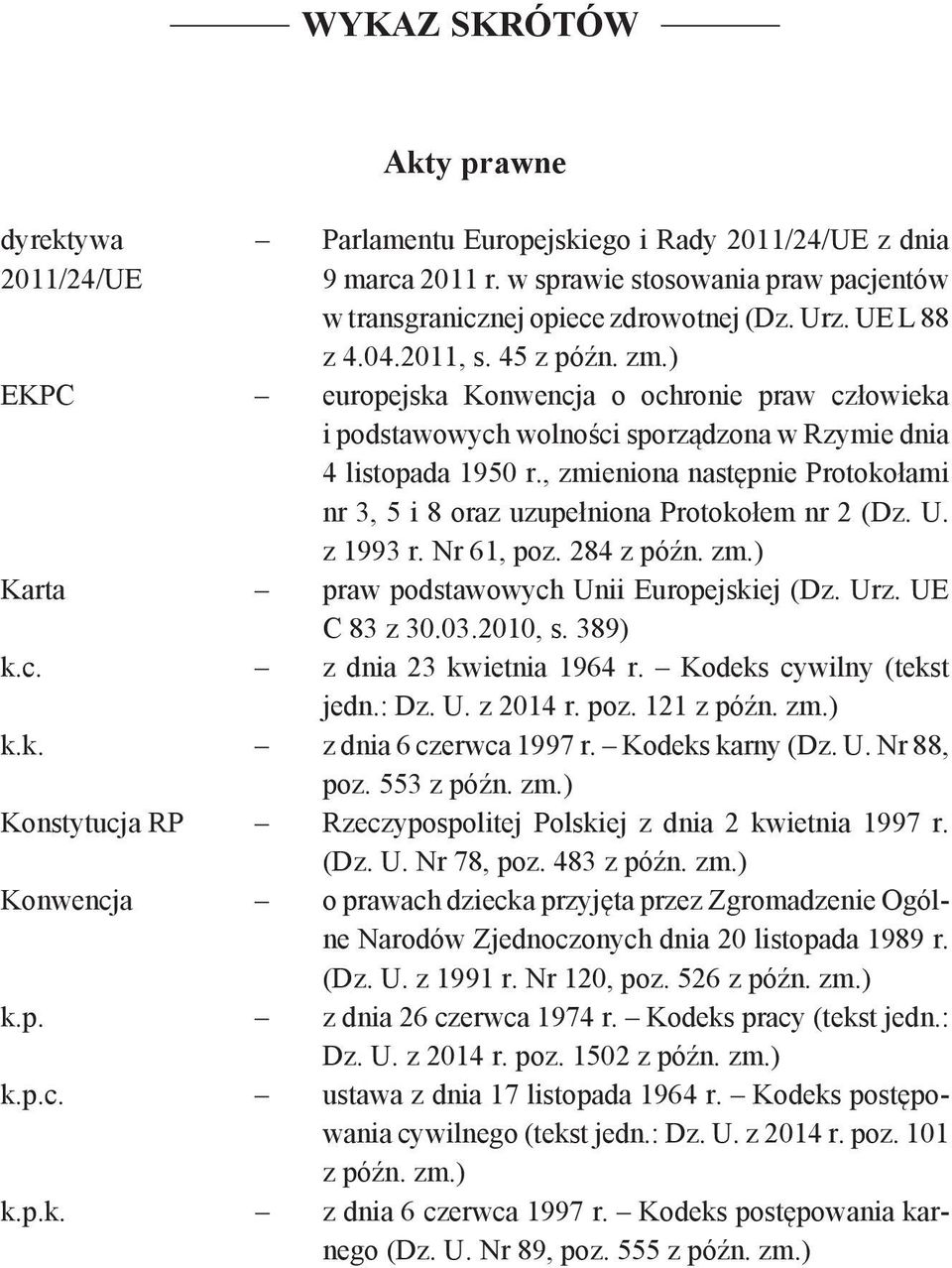 , zmieniona następnie Protokołami nr 3, 5 i 8 oraz uzupełniona Protokołem nr 2 (Dz. U. z 1993 r. Nr 61, poz. 284 z późn. zm.) Karta praw podstawowych Unii Europejskiej (Dz. Urz. UE C 83 z 30.03.
