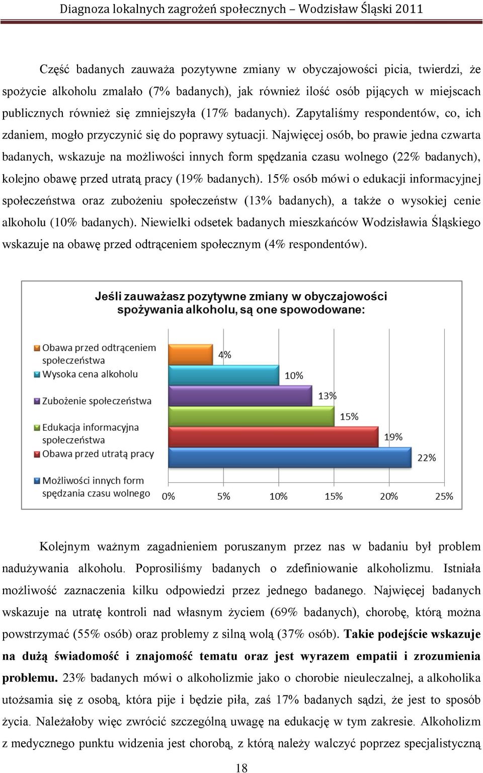 Najwięcej osób, bo prawie jedna czwarta badanych, wskazuje na możliwości innych form spędzania czasu wolnego (22% badanych), kolejno obawę przed utratą pracy (19% badanych).